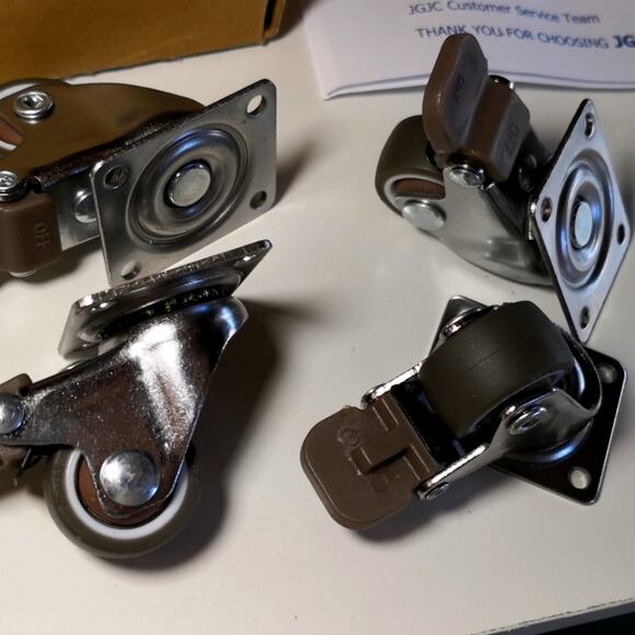 4pc soft rubber small locking caster wheels. 1". JGJC for furniture. Tiny lock - Picture 1 of 13